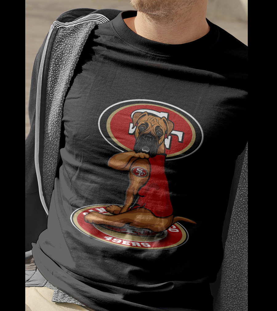San Francisco 49ers Boxer Dog Emblem With Red Jersey T-Shirt