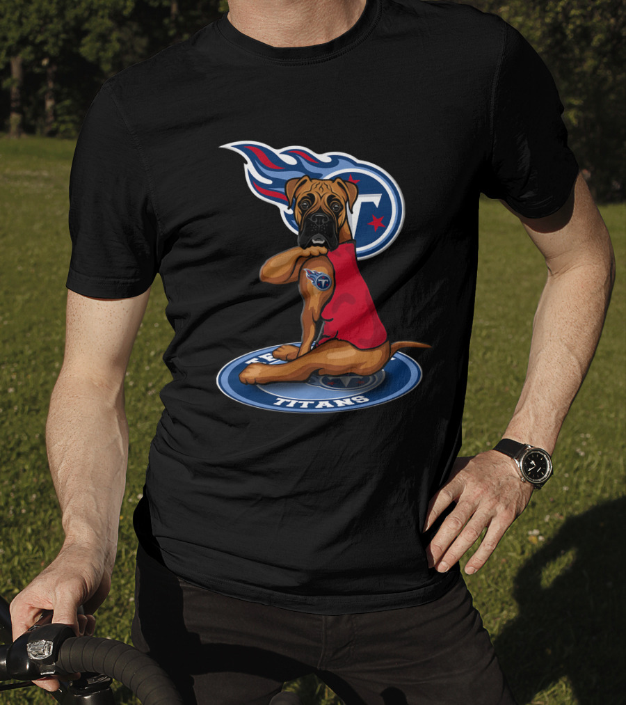 Tennessee Titans Boxer Dog With Logo And Red Jersey T-Shirt