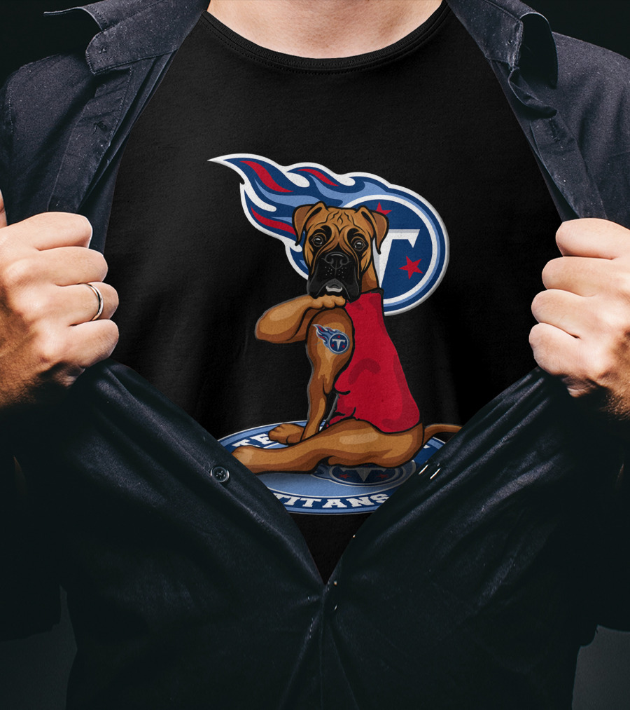 Tennessee Titans Boxer Dog With Logo And Red Jersey T-Shirt