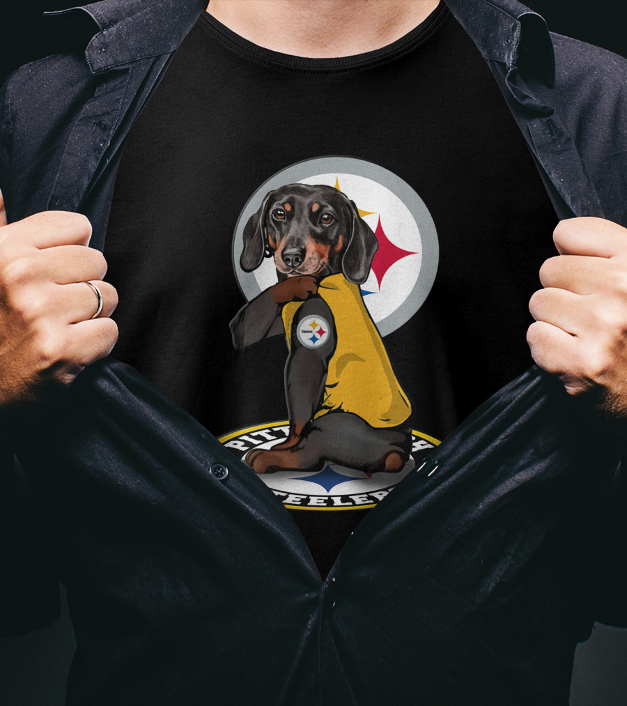 Pittsburgh Steelers Dog With Team Logo In Yellow Jersey T-Shirt