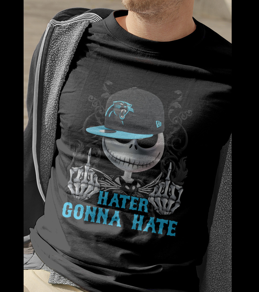 Hater Gonna Hate Carolina Panthers Skeleton Hat T-Shirt