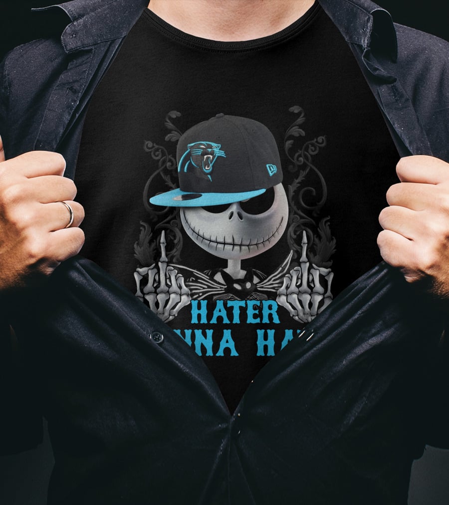 Hater Gonna Hate Carolina Panthers Skeleton Hat T-Shirt