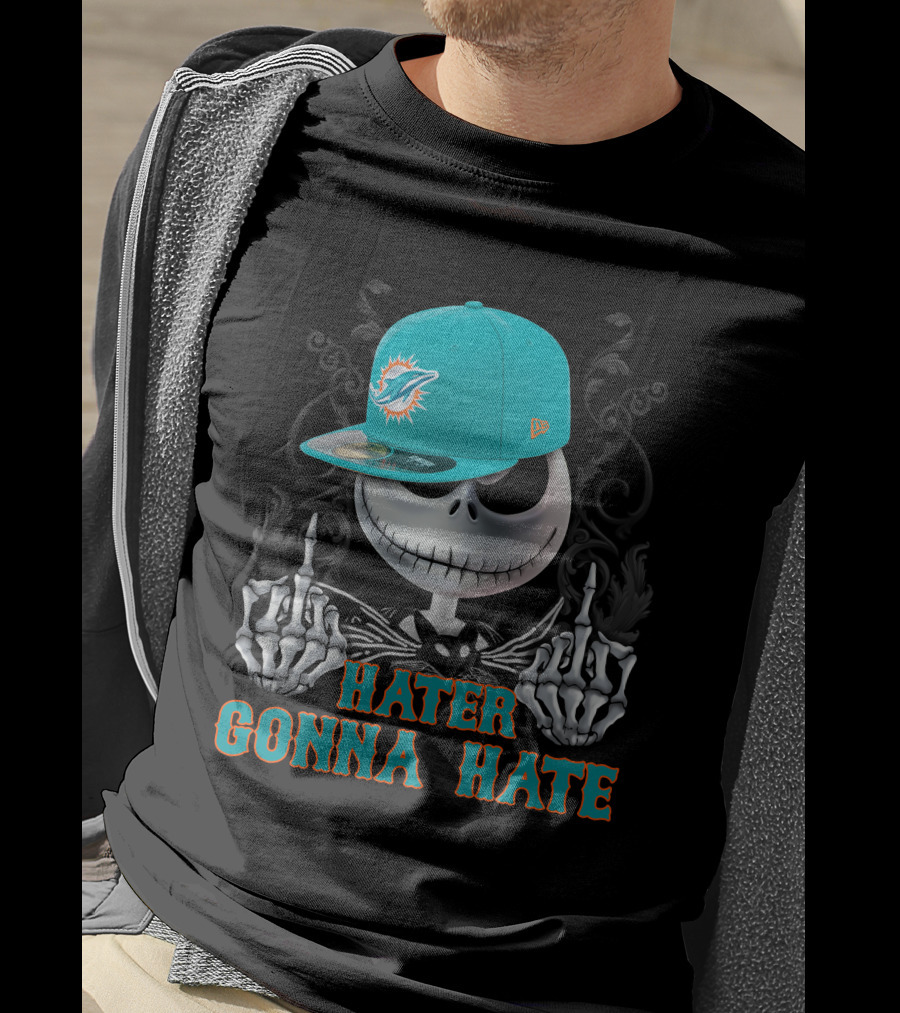 Hater Gonna Hate Miami Dolphins Skeleton With Cap T-Shirt