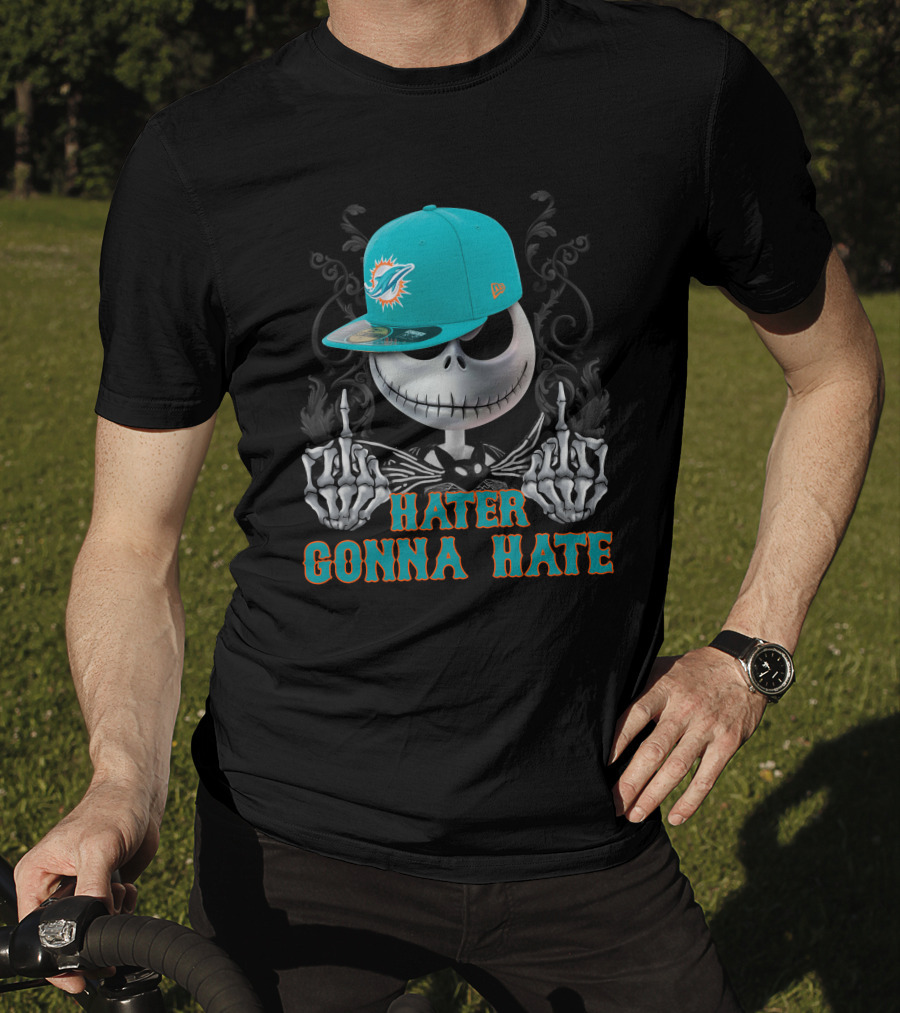 Hater Gonna Hate Miami Dolphins Skeleton With Cap T-Shirt