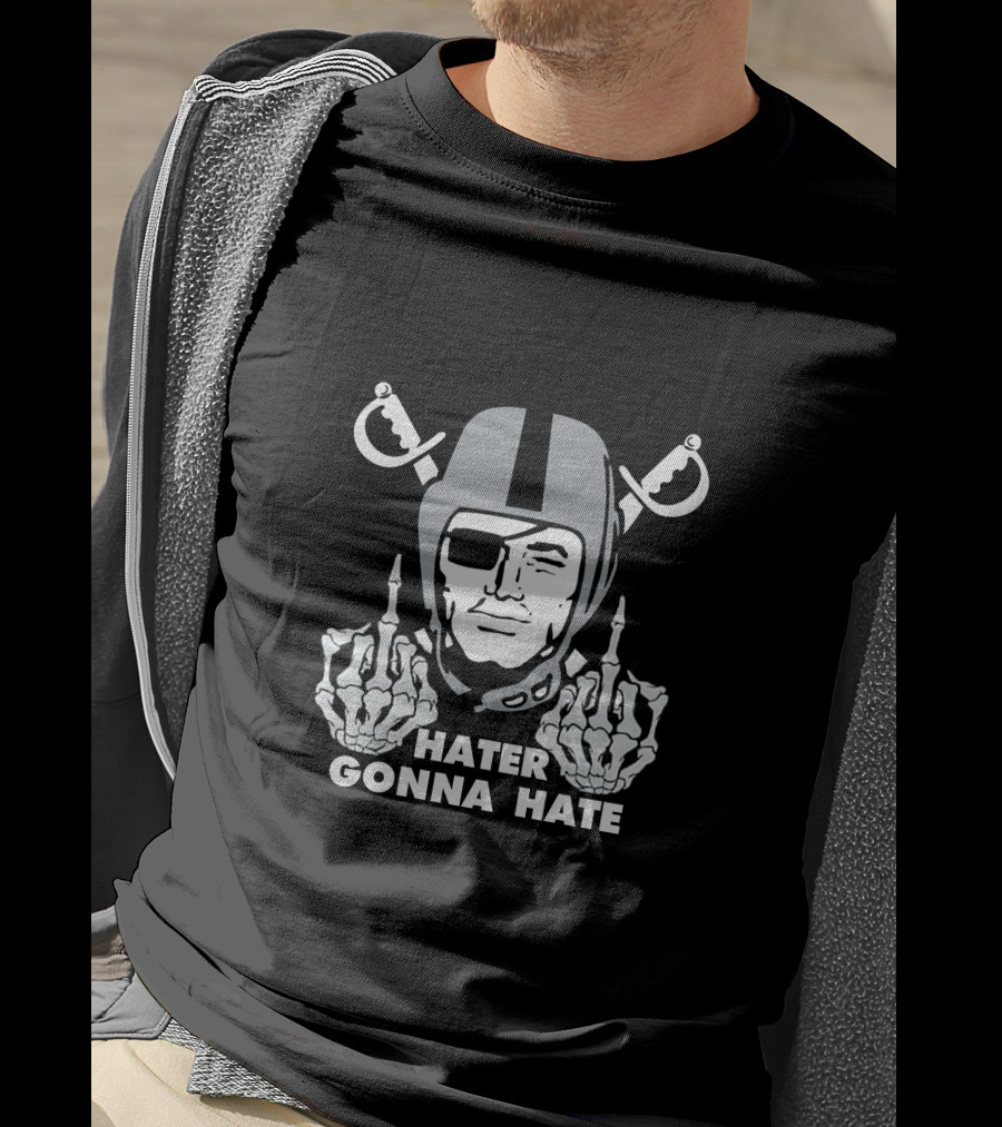Hater Gonna Hate Raider Helmet Skeleton Hands Middle Finger T-Shirt