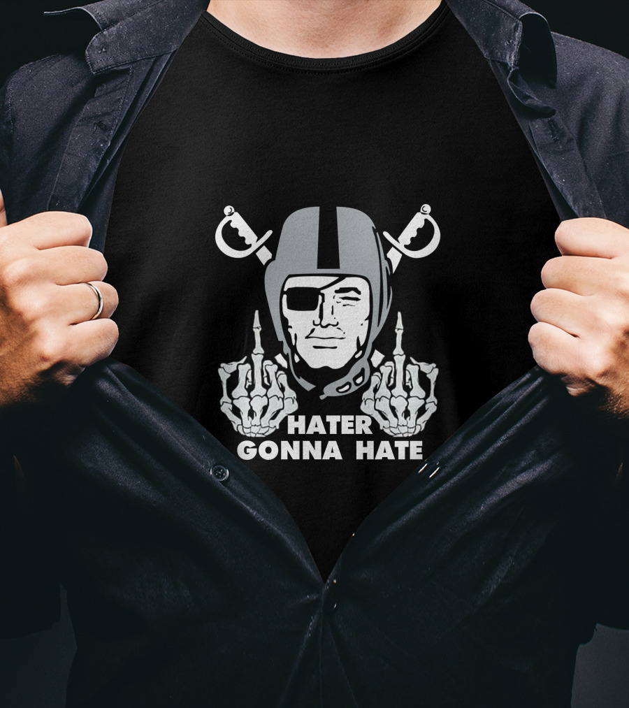 Hater Gonna Hate Raider Helmet Skeleton Hands Middle Finger T-Shirt