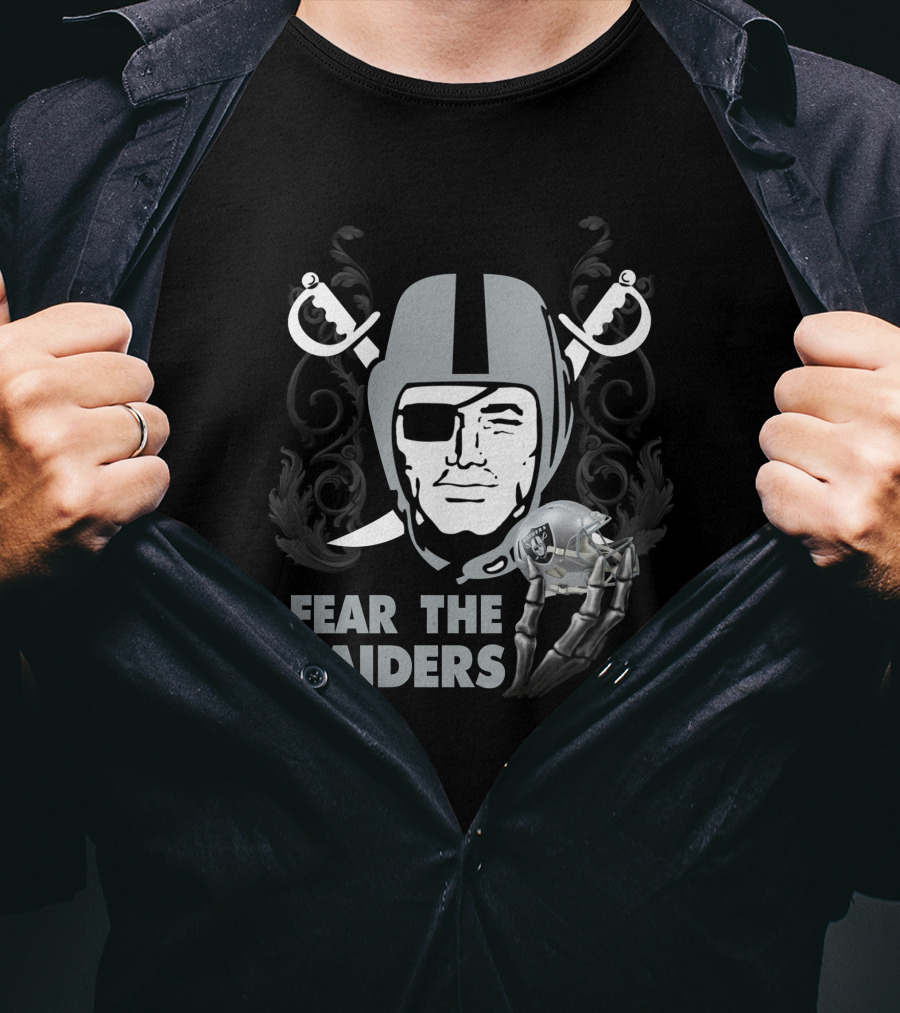 Fear The Raiders Skull Helmet Swords T-Shirt