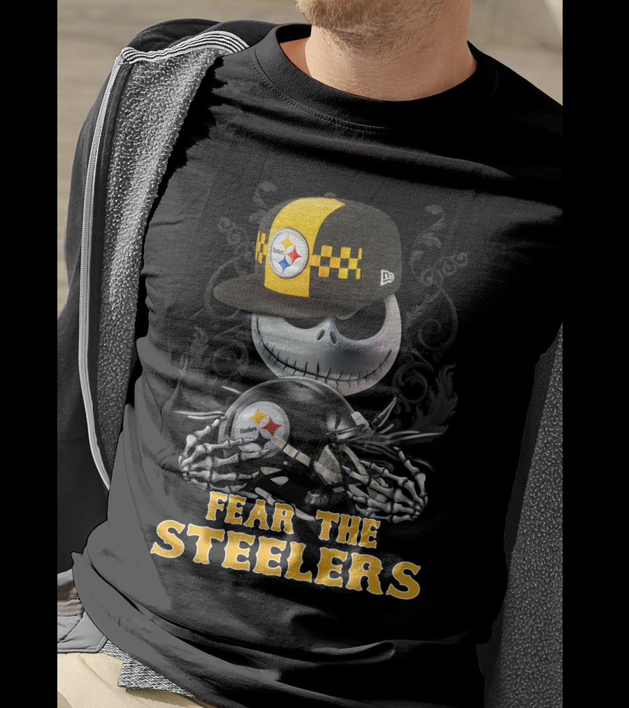 Fear The Steelers Pittsburgh Steelers Skeleton With Hat And Helmet T-Shirt