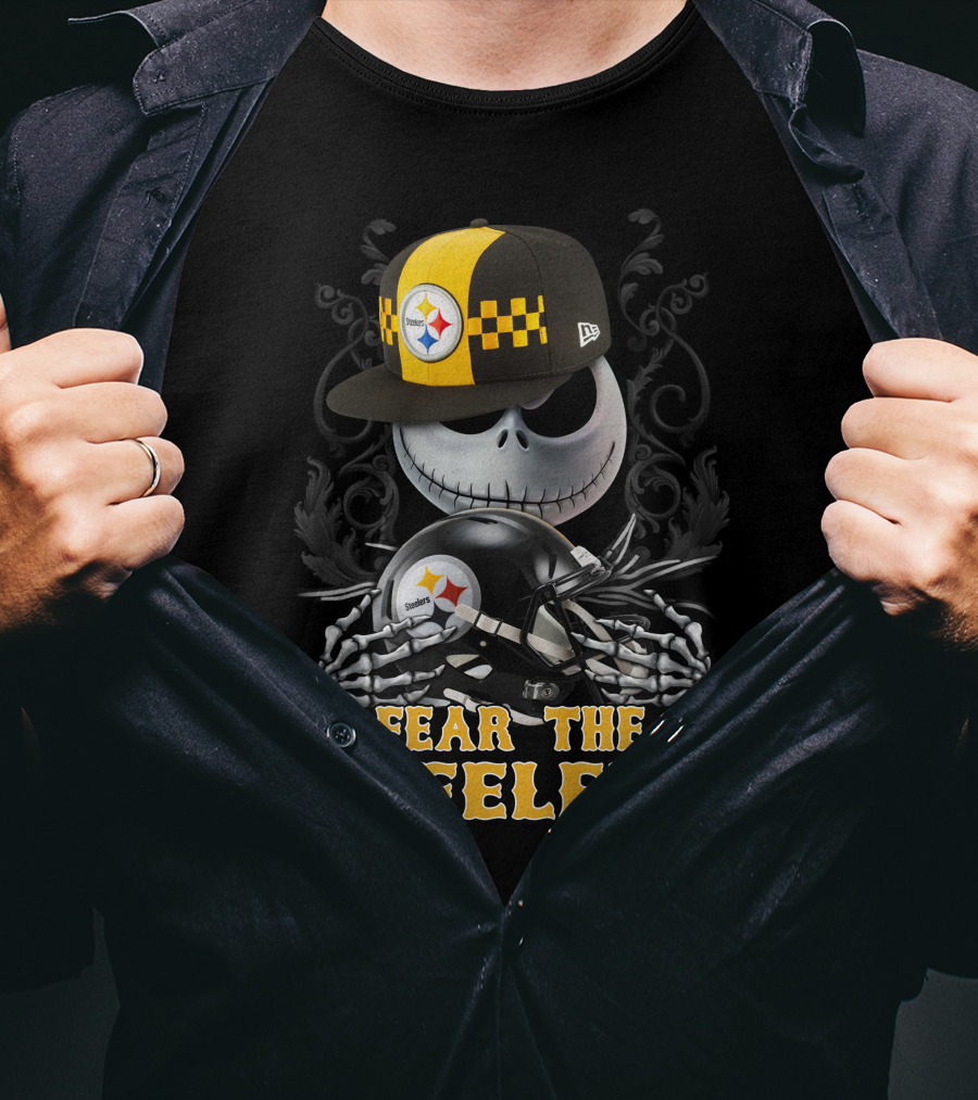 Fear The Steelers Pittsburgh Steelers Skeleton With Hat And Helmet T-Shirt