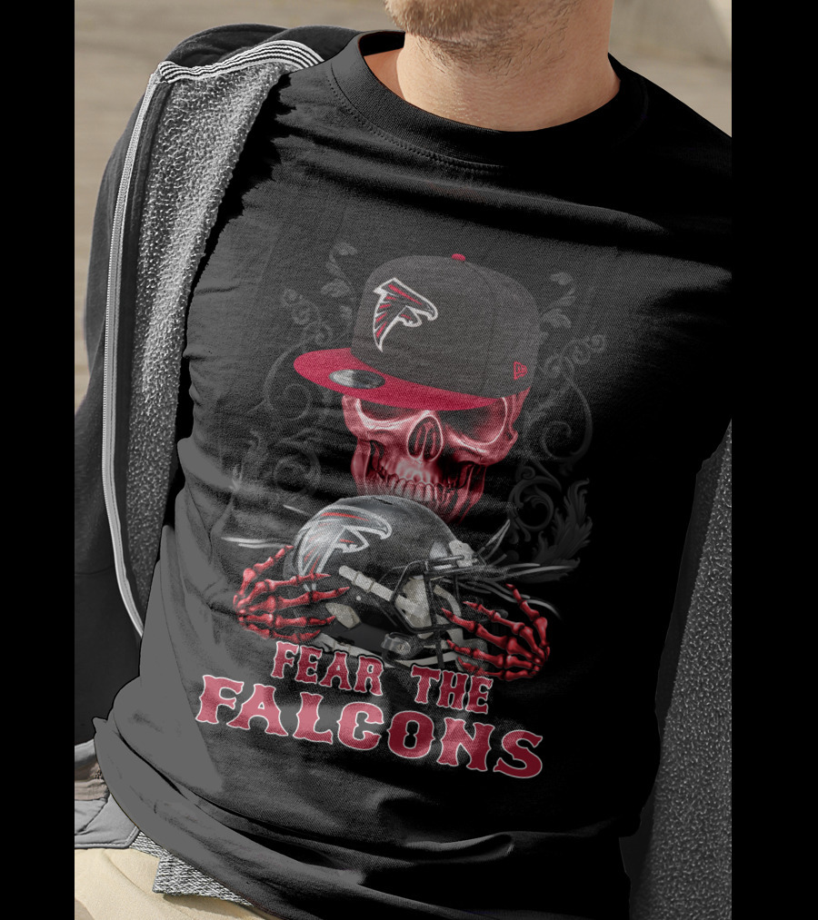 Fear The Falcons Skull With Black Cap And Helmet T-Shirt