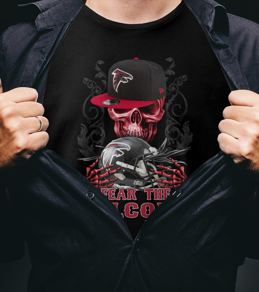 Fear The Falcons Skull With Black Cap And Helmet T-Shirt