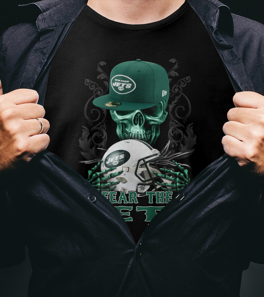 Fear The Jets New York Jets Helmet And Cap Skull Art Ds002-22 T-Shirt