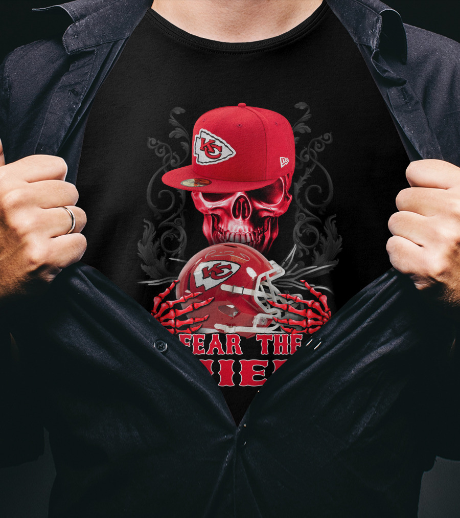 Fear The Chiefs Kansas City Chiefs Skull Helmet Cap T-Shirt