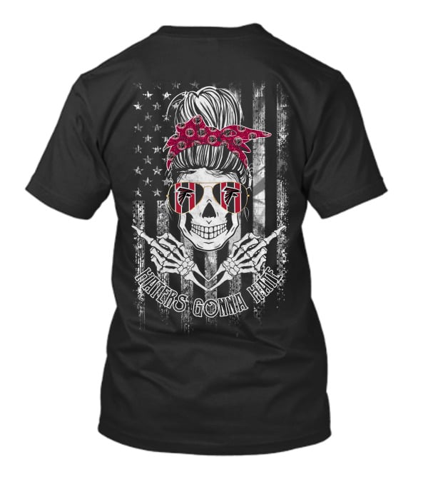 Skull Wearing Atlanta Falcons Sunglasses With American Flag And Haters Gonna Hate T-Shirt