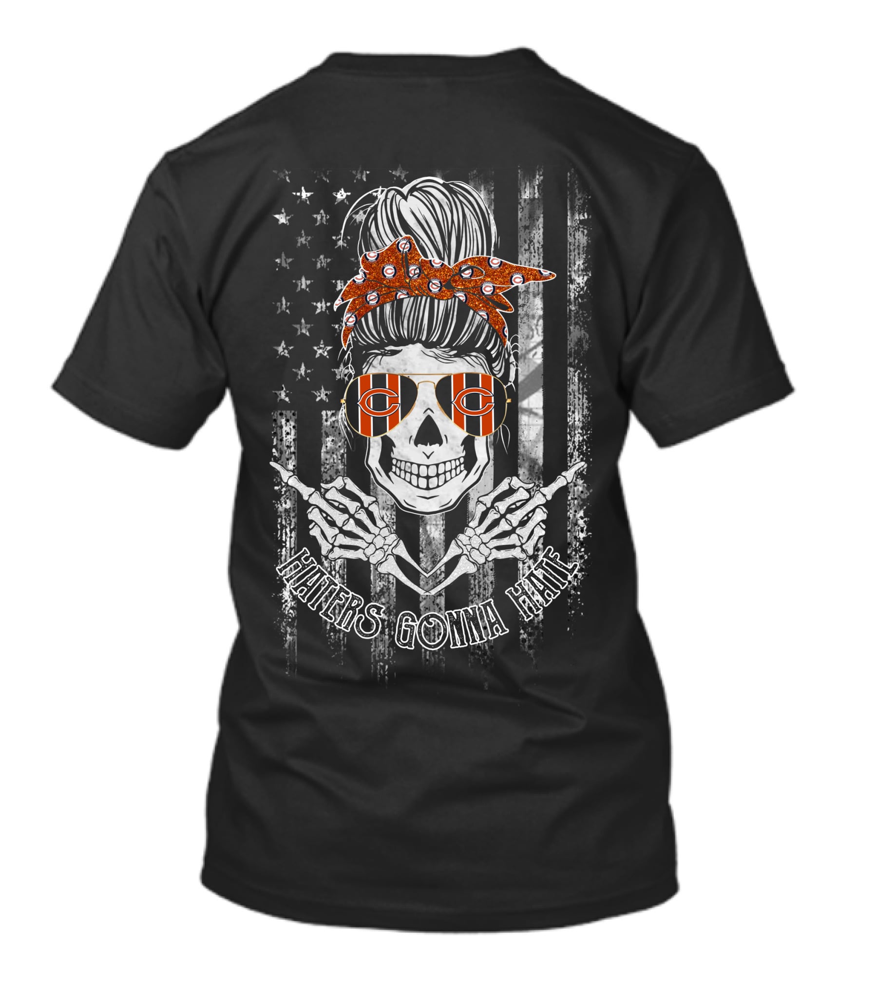 Haters Gonna Hate Skull With Chicago Bears Glasses And American Flag T-Shirt