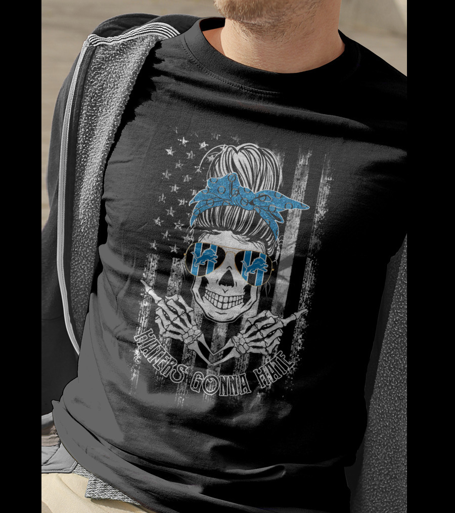Haters Gonna Hate Detroit Lions Skeleton With Bandana And Sunglasses T-Shirt