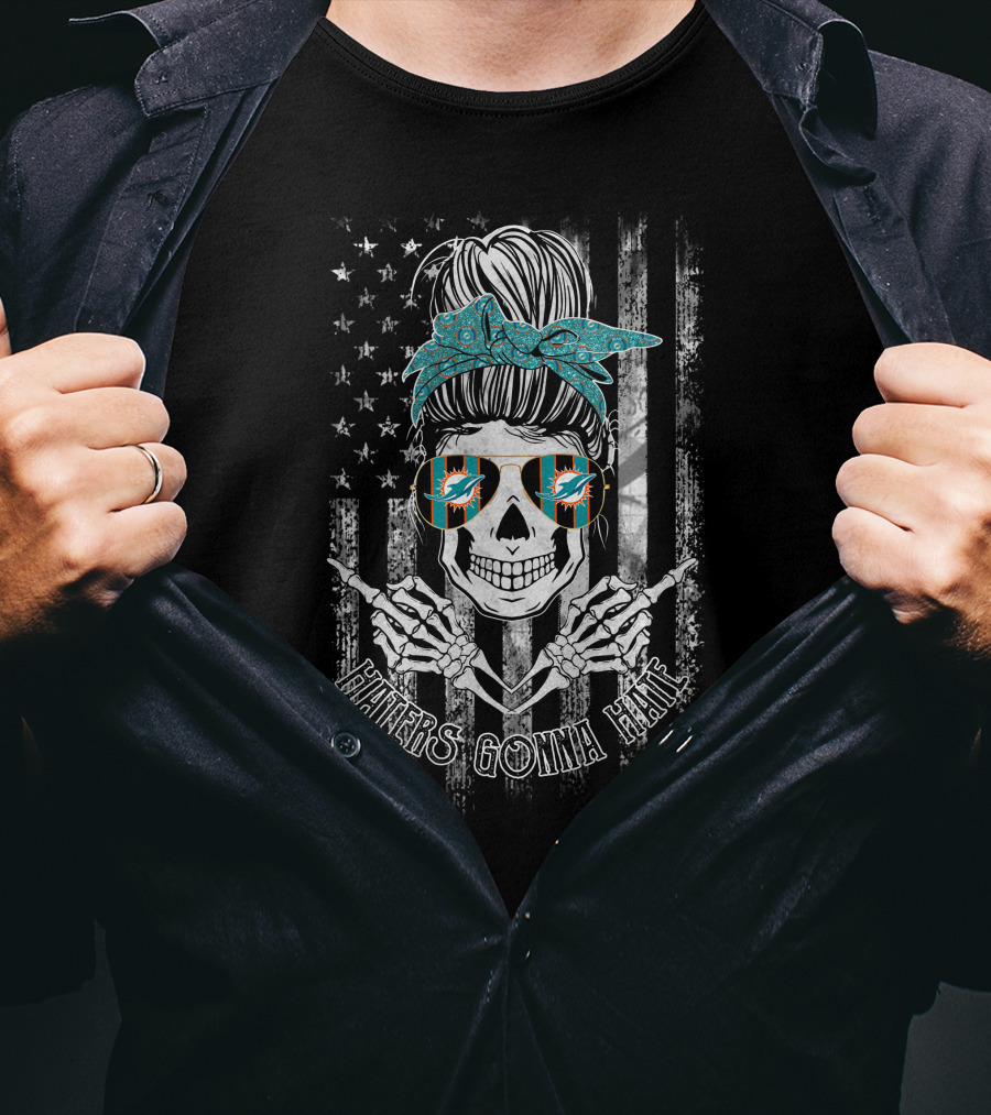 Haters Gonna Hate Miami Dolphins Skull Usa Flag T-Shirt