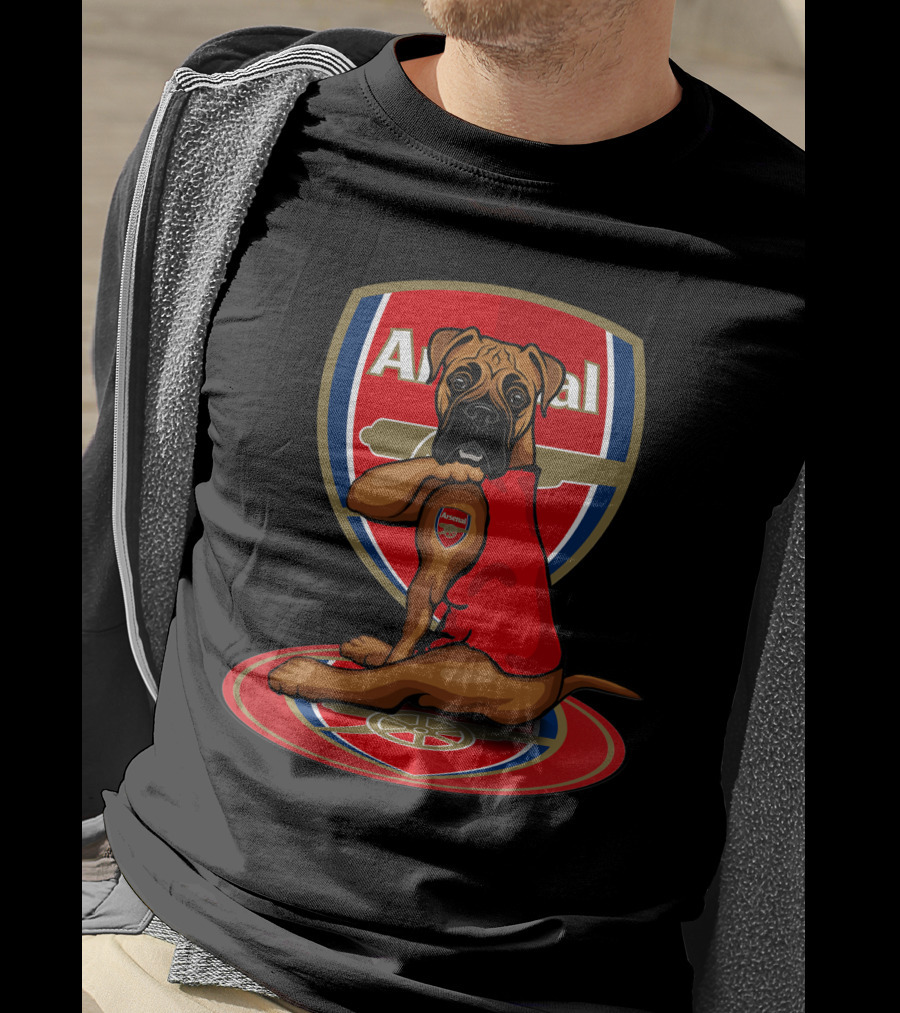 Arsenal Logo Dog Sitting On Crest T-Shirt