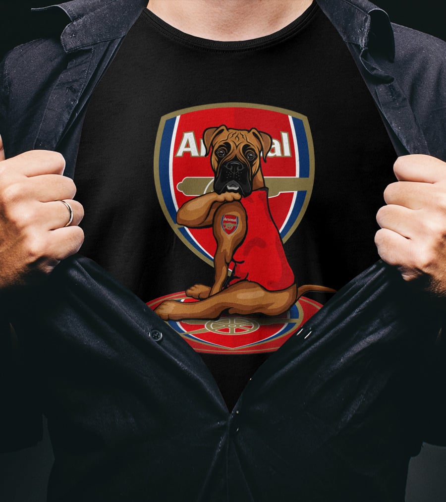 Arsenal Logo Dog Sitting On Crest T-Shirt