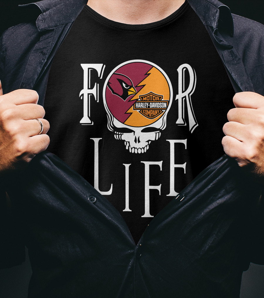Arizona Cardinals Harley Davidson Nfl For Life Skull T-Shirt