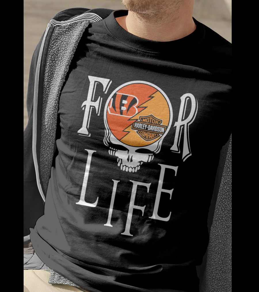 Cincinnati Bengals Harley Davidson Nfl For Life Skull T-Shirt