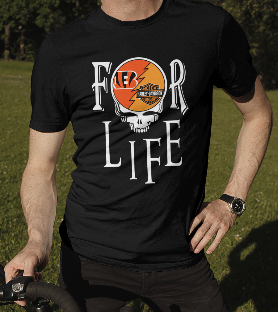 Cincinnati Bengals Harley Davidson Nfl For Life Skull T-Shirt