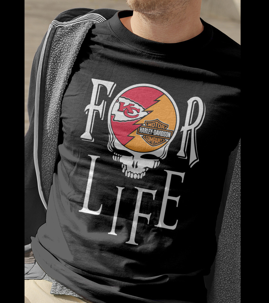 Kansas City Chiefs Harley Davidson Nfl For Life Skull T-Shirt