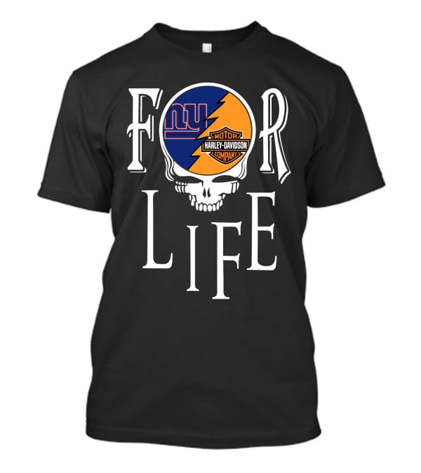 For Life New York Giants Harley Davidson Nfl Grateful Dead Skull T-Shirt