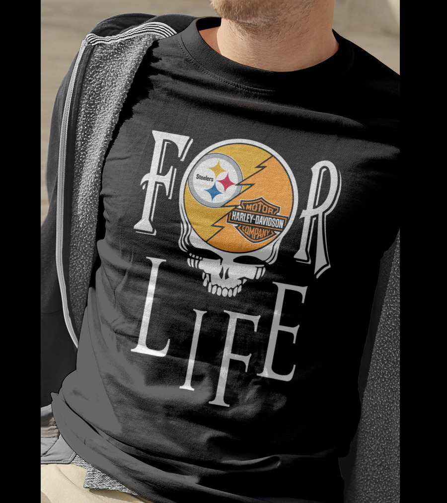 Pittsburgh Steelers Harley Davidson Skull For Life Nfl Fandom T-Shirt