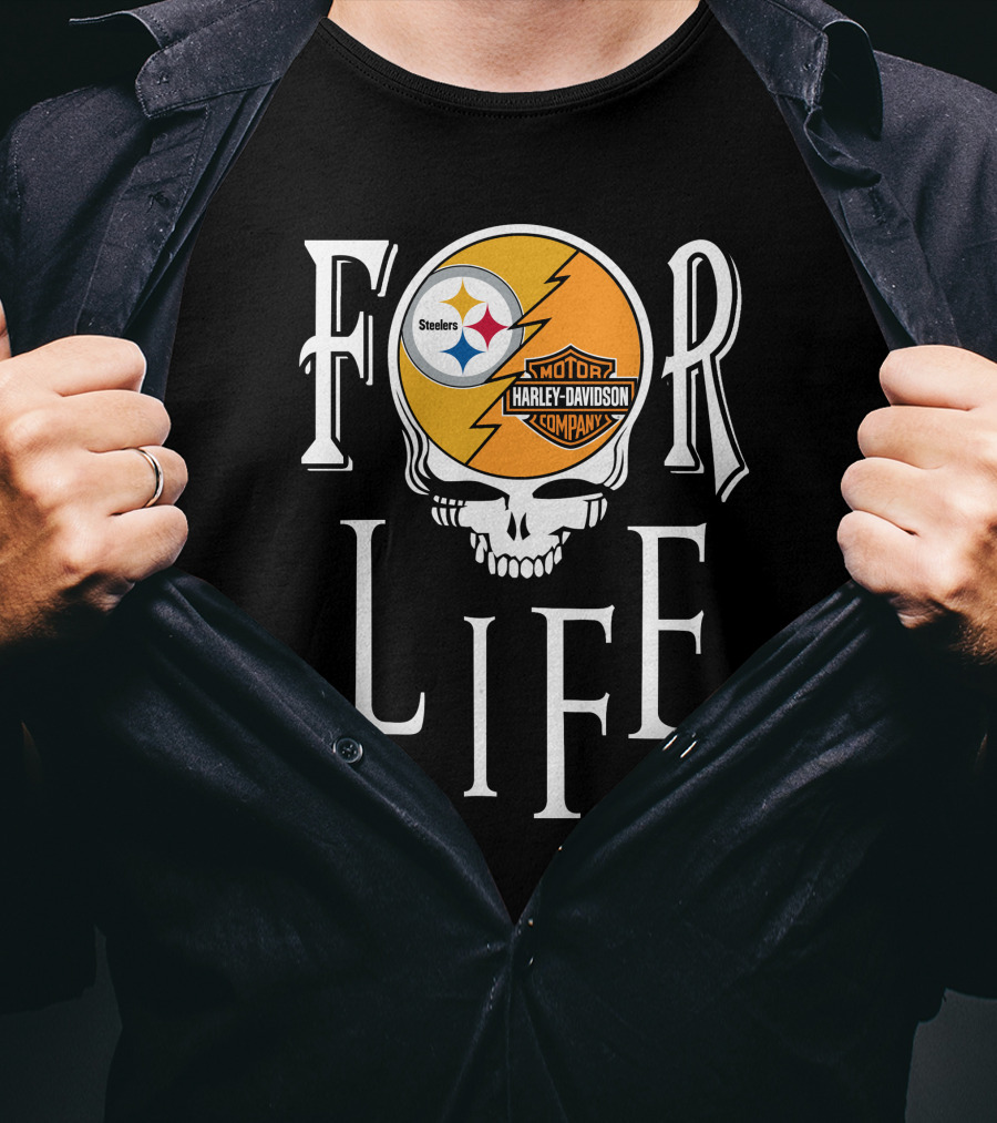 Pittsburgh Steelers Harley Davidson Skull For Life Nfl Fandom T-Shirt