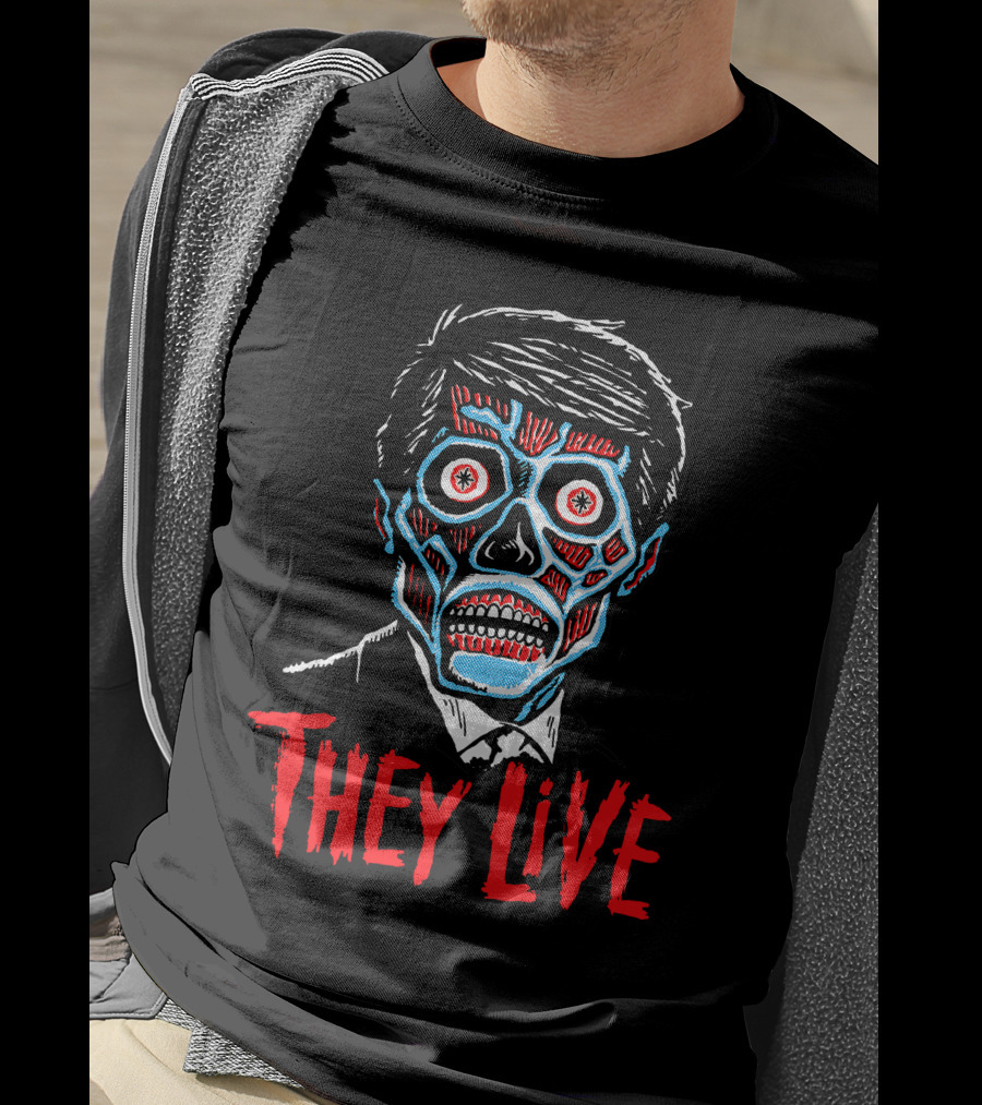 They Live Alien Skull Face Red Blue Mask T-Shirt