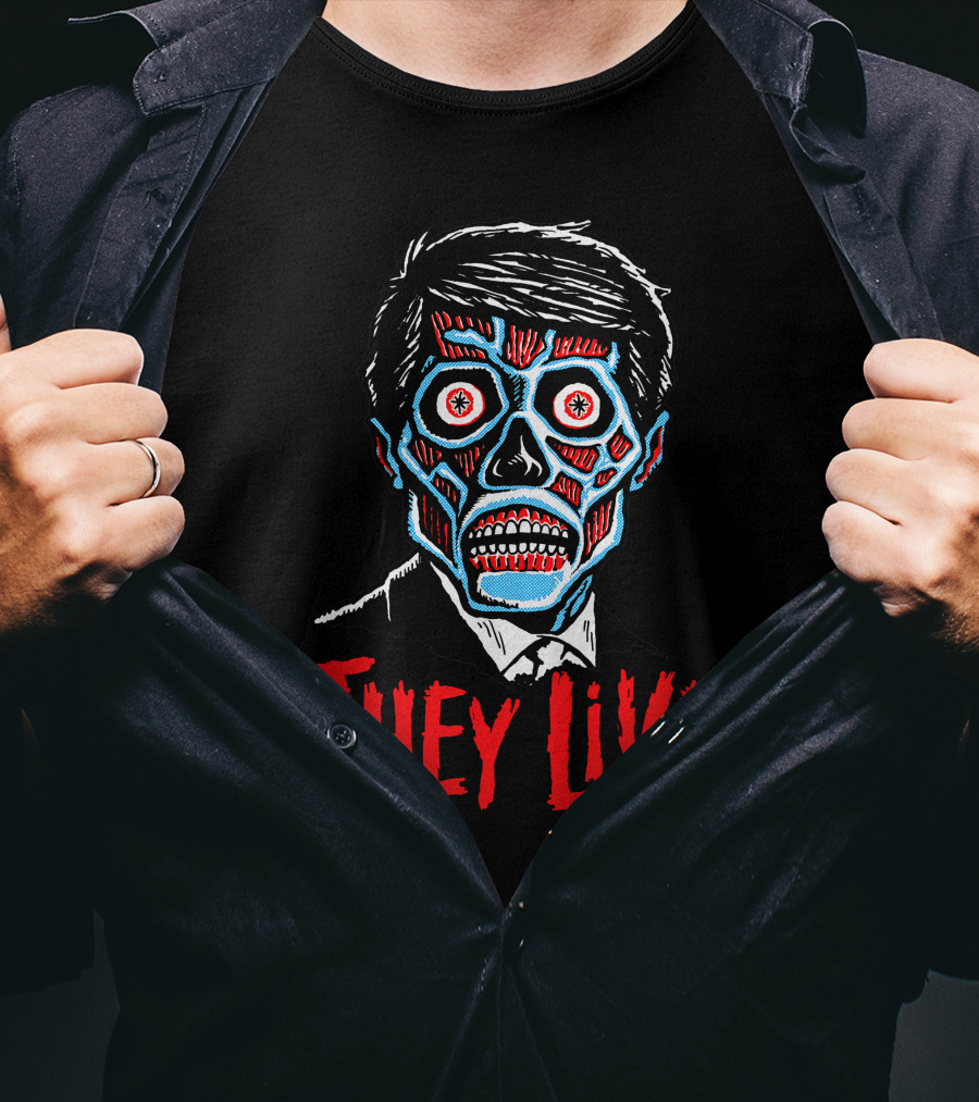 They Live Alien Skull Face Red Blue Mask T-Shirt