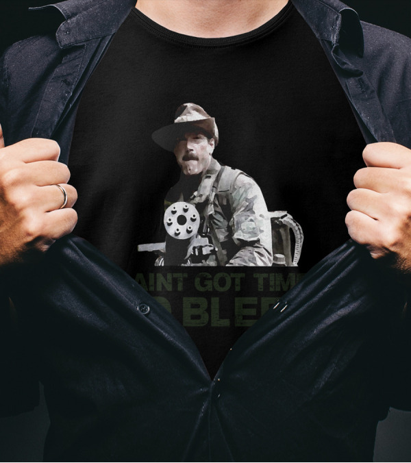 Predator I Ain't Got Time To Bleed Soldier With Gatling Gun T-Shirt
