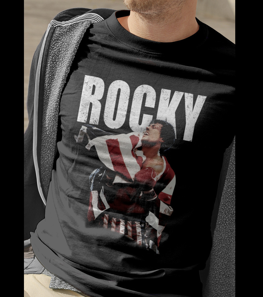Rocky American Flag Victory Pose T-Shirt