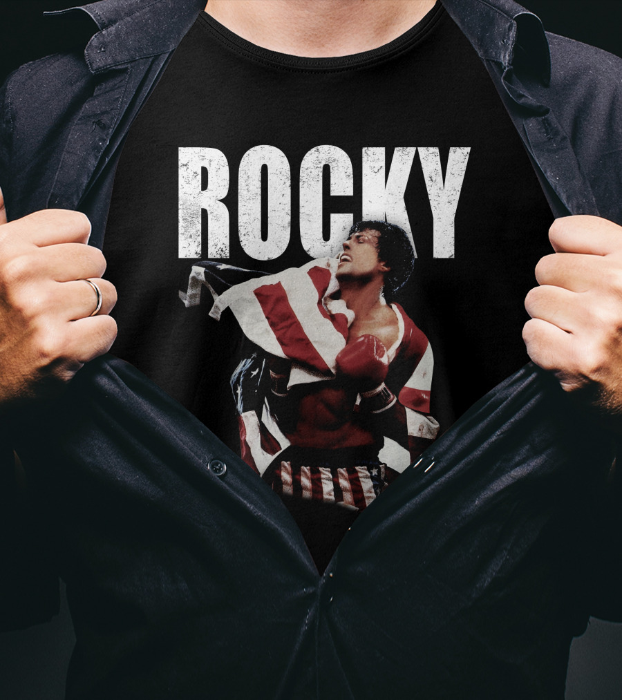 Rocky American Flag Victory Pose T-Shirt