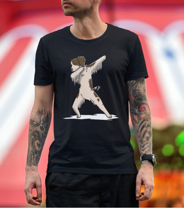Premium T-Shirt: Brittany Spaniel Dabbing Dance Move with Playful Dog Pose T-Shirt Brittany Spaniel Dabbing Dance Move with Playful Dog Pose T-Shirt