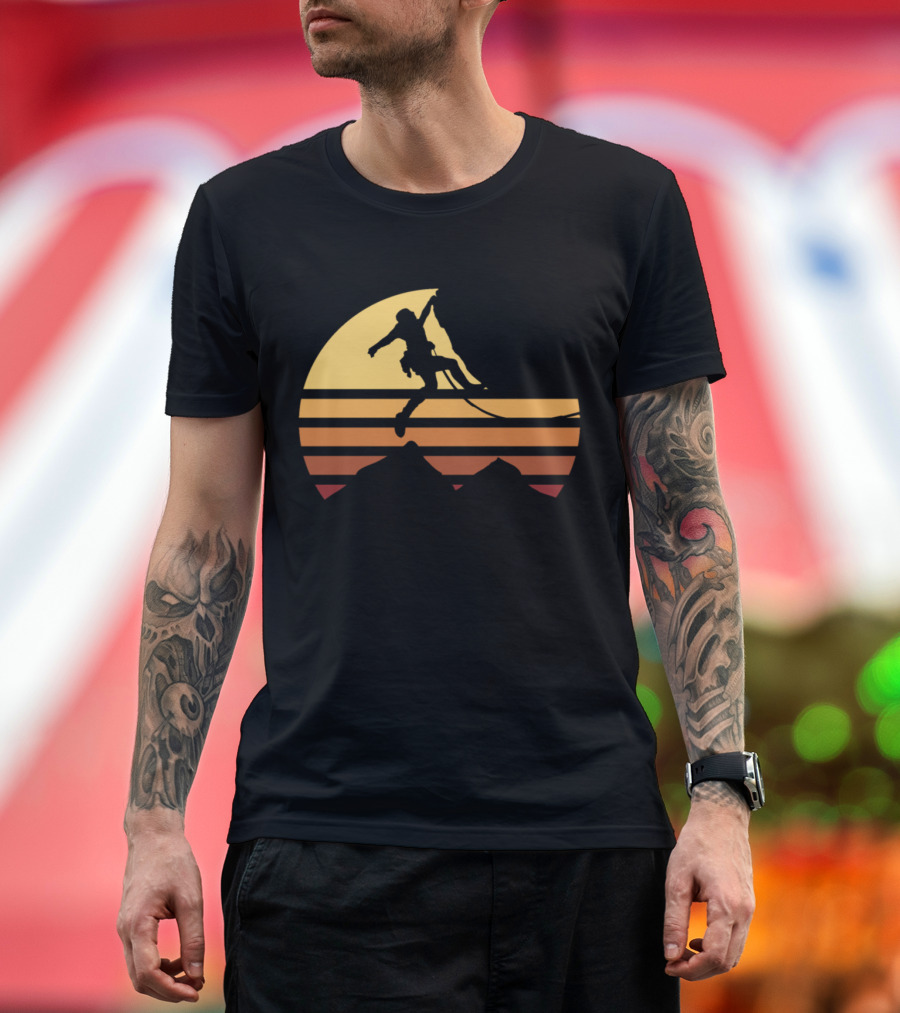 Bouldering Professional Mountain Climbing Silhouette Sunset Adventure T-Shirt