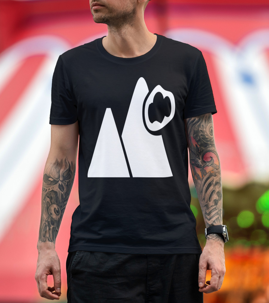Cloudy Mountains Abstract Geometric Peaks and Stylized Cloud T-Shirt