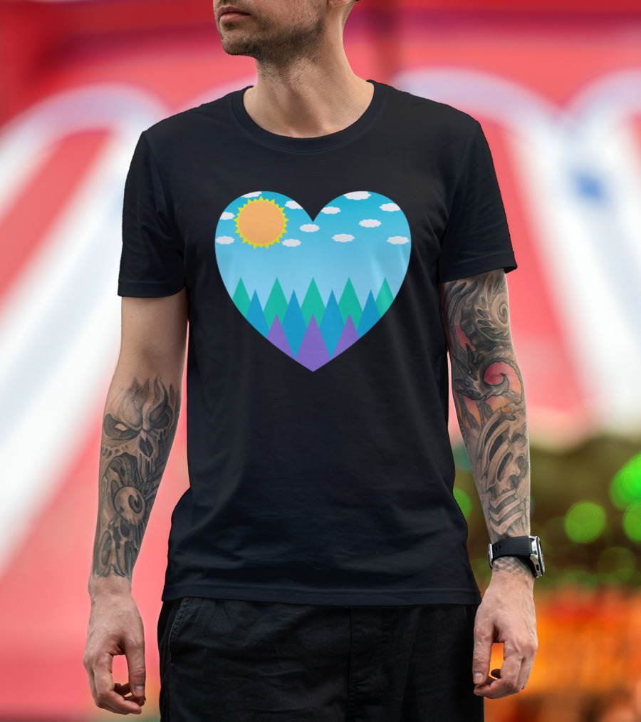 Heart Shaped Sunny Day with Mountains and Clouds T-Shirt