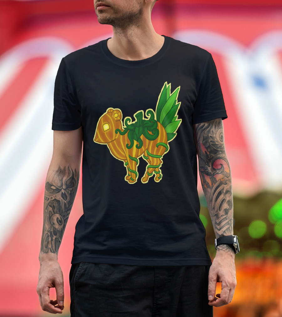 Jumping Pumpkin Monster Creature with Green Vines and Leaves T-Shirt