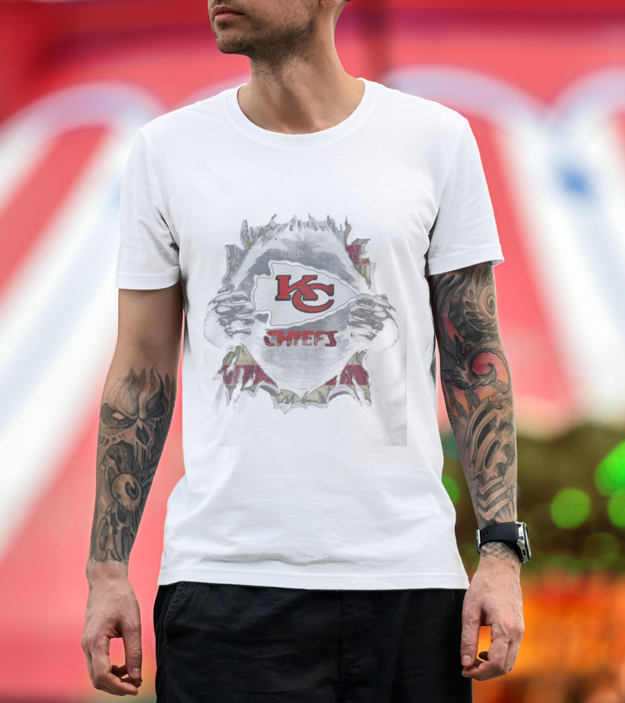 KC Chiefs Torn American Flag Superman Style with KC Chiefs T-Shirt