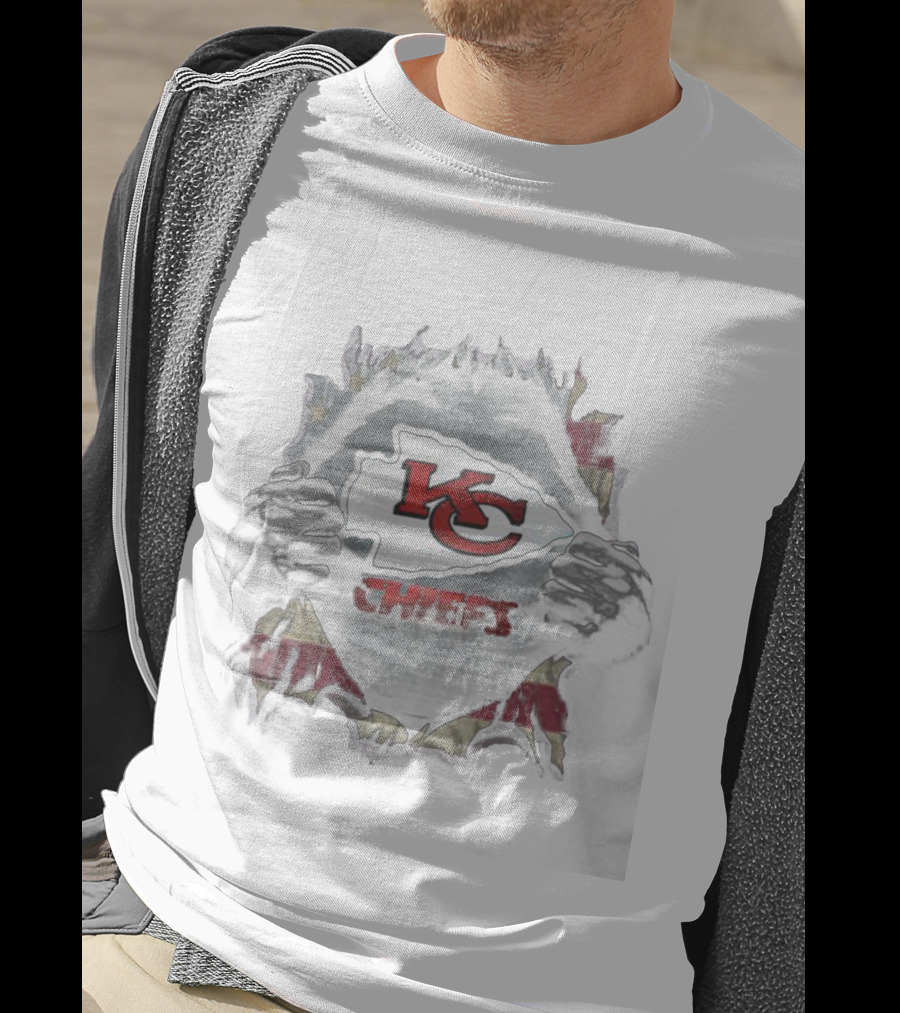KC Chiefs Torn American Flag Superman Style With KC Chiefs T-Shirt
