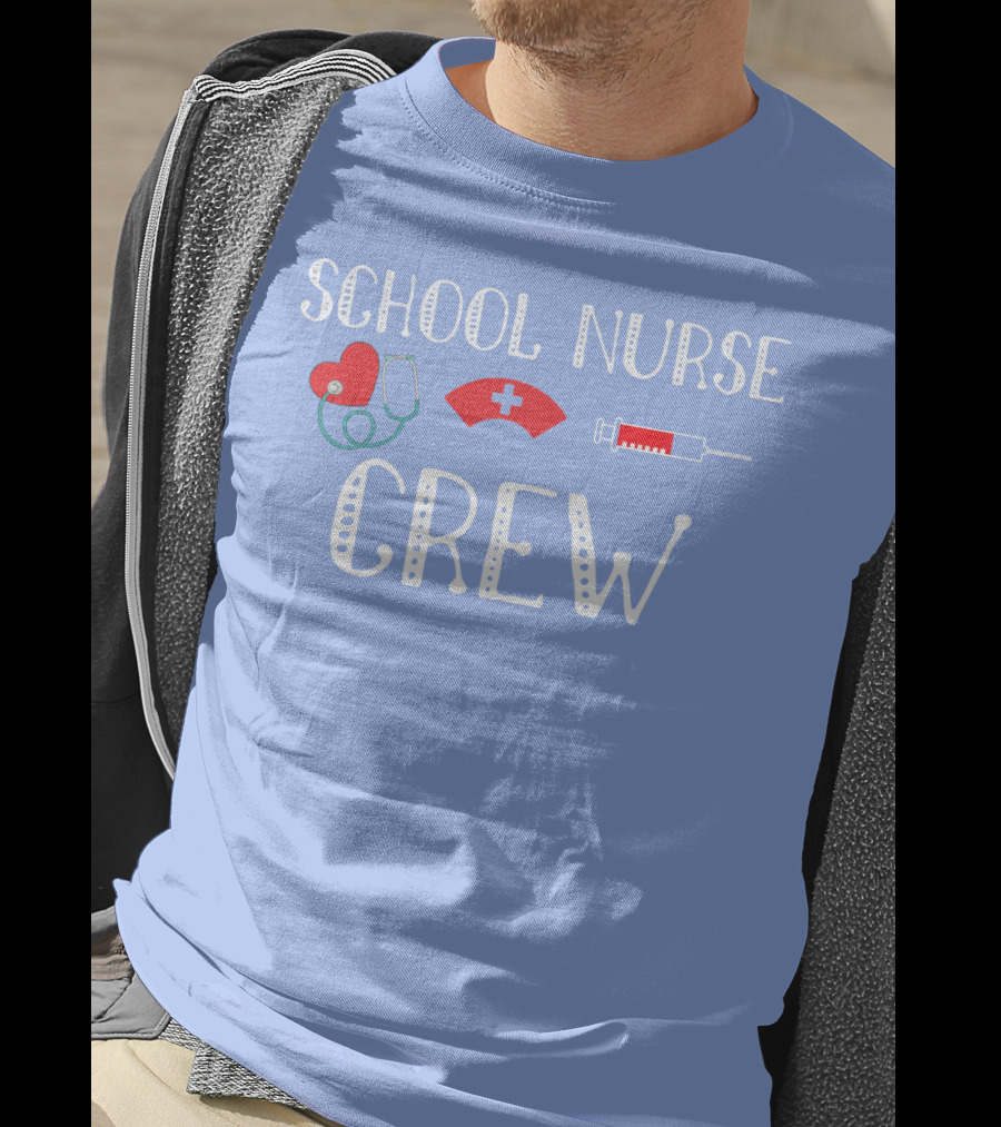 School Nurse Crew Heart Stethoscope Cap Syringe T-Shirt