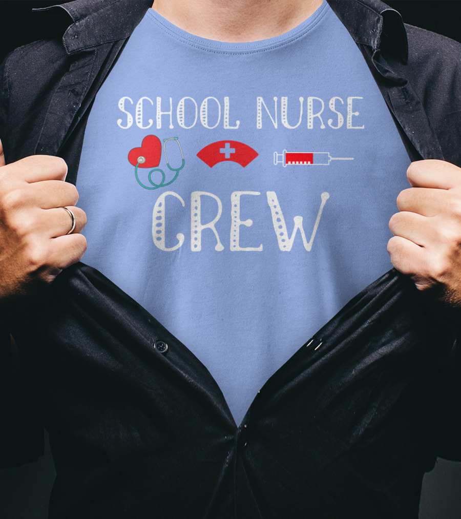 School Nurse Crew Heart Stethoscope Cap Syringe T-Shirt