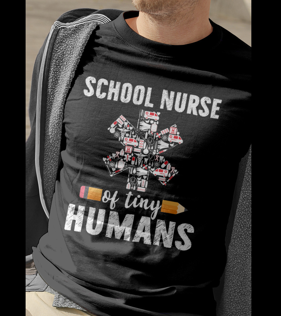 School Nurse Of Tiny Humans Emergency Symbols Pencil Cross T-Shirt