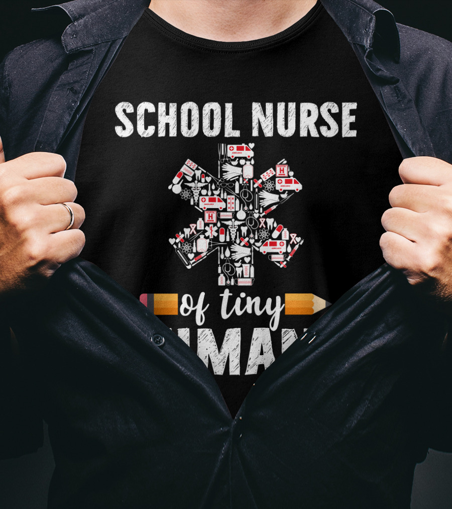 School Nurse Of Tiny Humans Emergency Symbols Pencil Cross T-Shirt