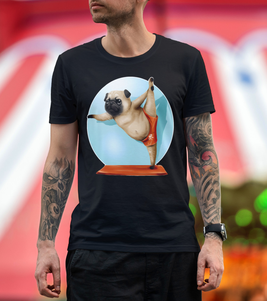 Ballet Stretch Cute Pug Dog in Red Shorts T-Shirt