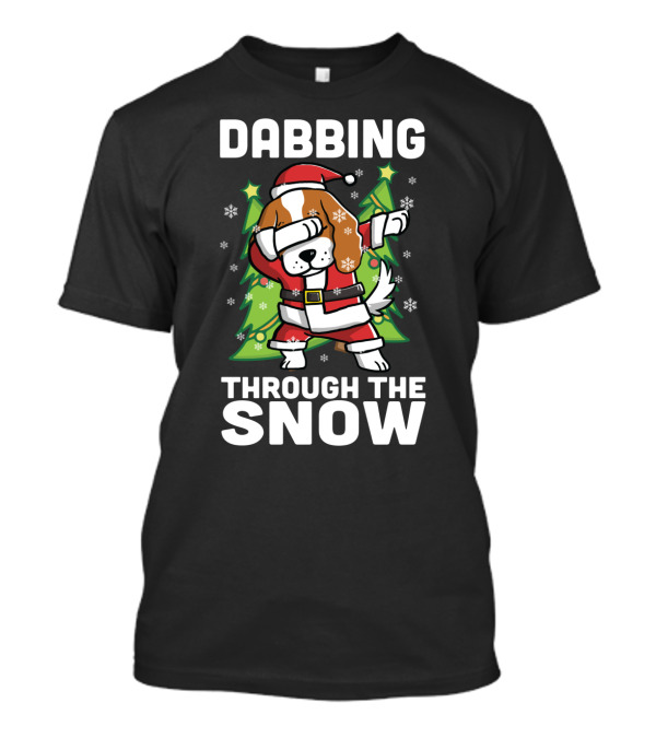 Dabbing Through The Snow Cavalier King Charles Spaniel Santa Costume Christmas Trees T-Shirt