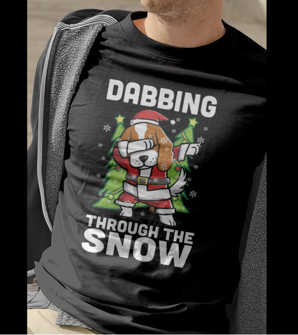 Dabbing Through The Snow Cavalier King Charles Spaniel Santa Costume Christmas Trees T-Shirt