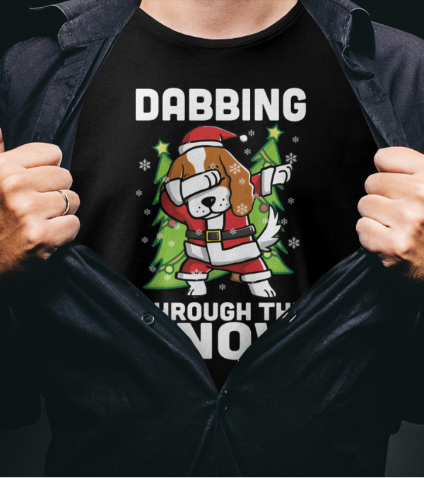 Dabbing Through The Snow Cavalier King Charles Spaniel Santa Costume Christmas Trees T-Shirt